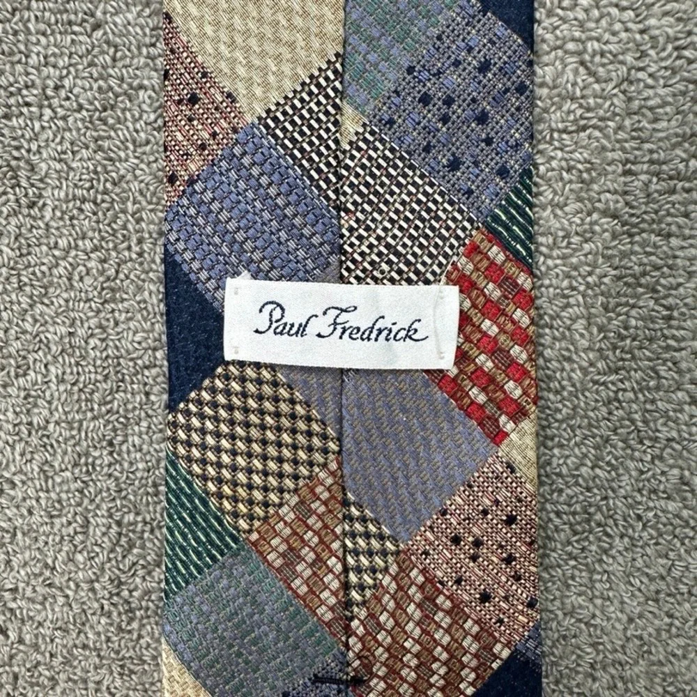 Paul Fredrick Mens Silk Patchwork Tie Multi Color Italian Silk Hand Tailored USA